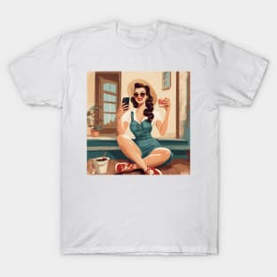 Coffee & Retro Connections Vintage Vibes Pin Up Girl T-Shirt